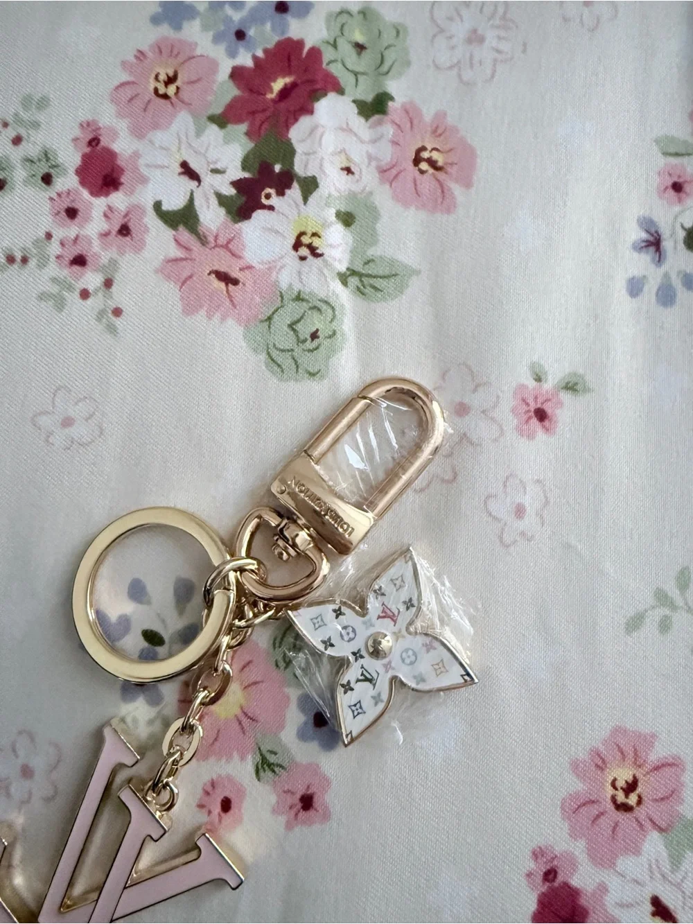 Pink and Gold Flower Keychain Charm